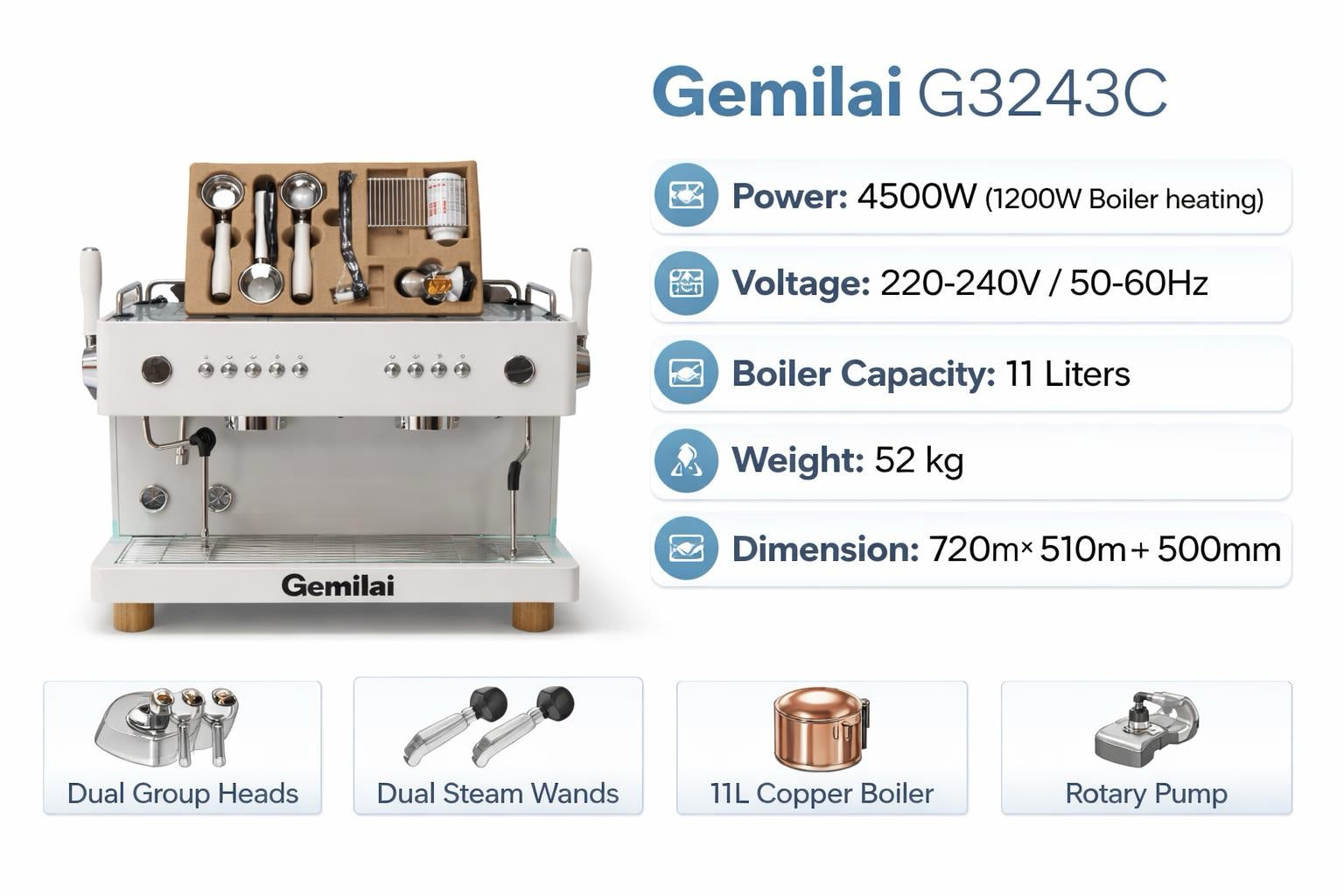 Gemilai Coffee Machine - G3243c /White