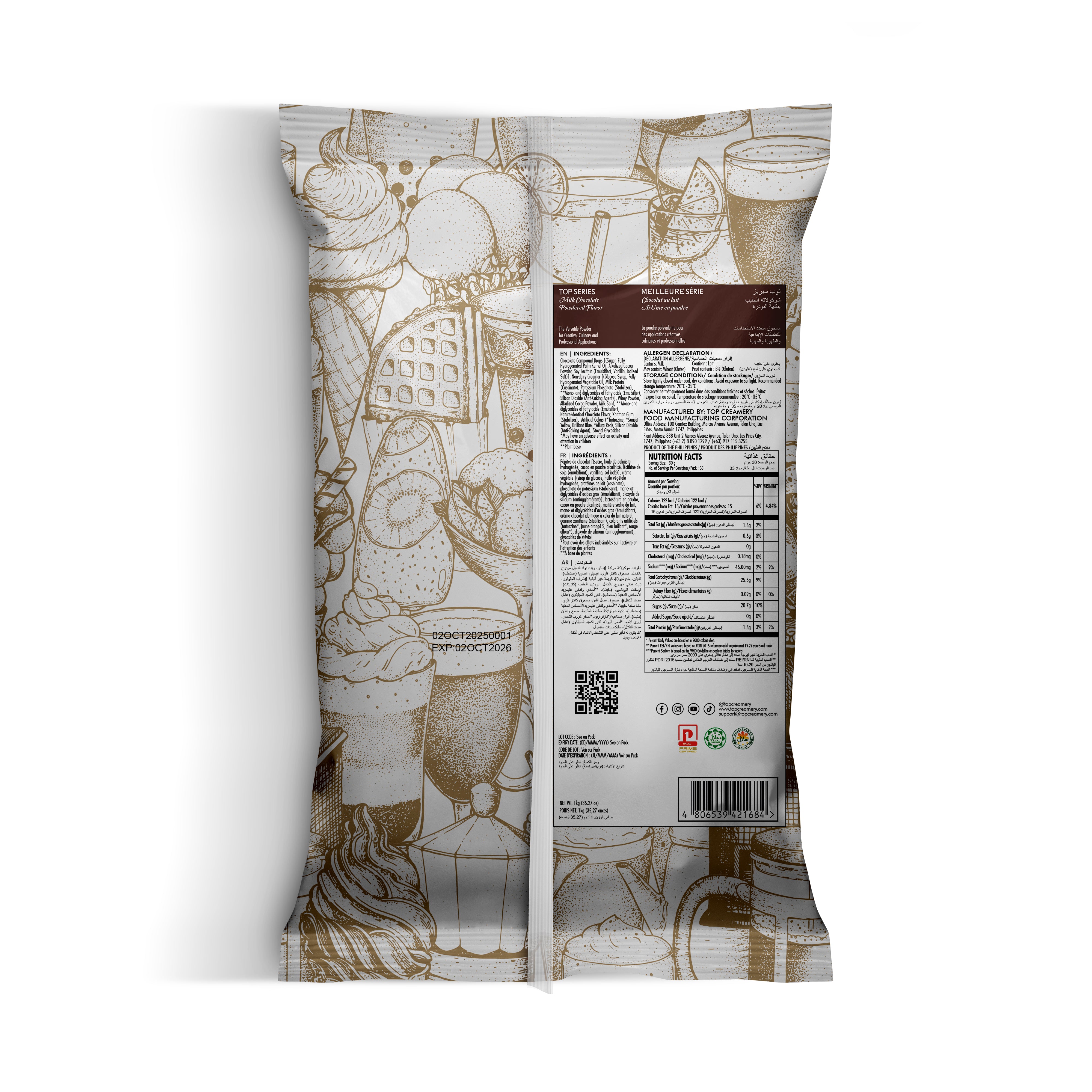 TOP Series Milk Chocolate with Choco Chips Powder 1kg - chocolate kisses